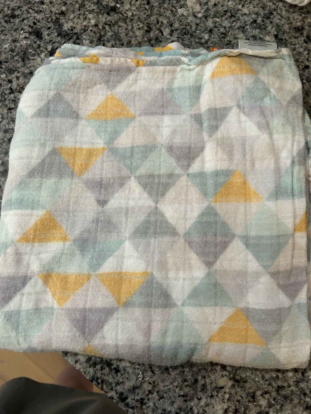 Tula Baby Blanket with Yellow, Gray & Mint Triangle Pattern